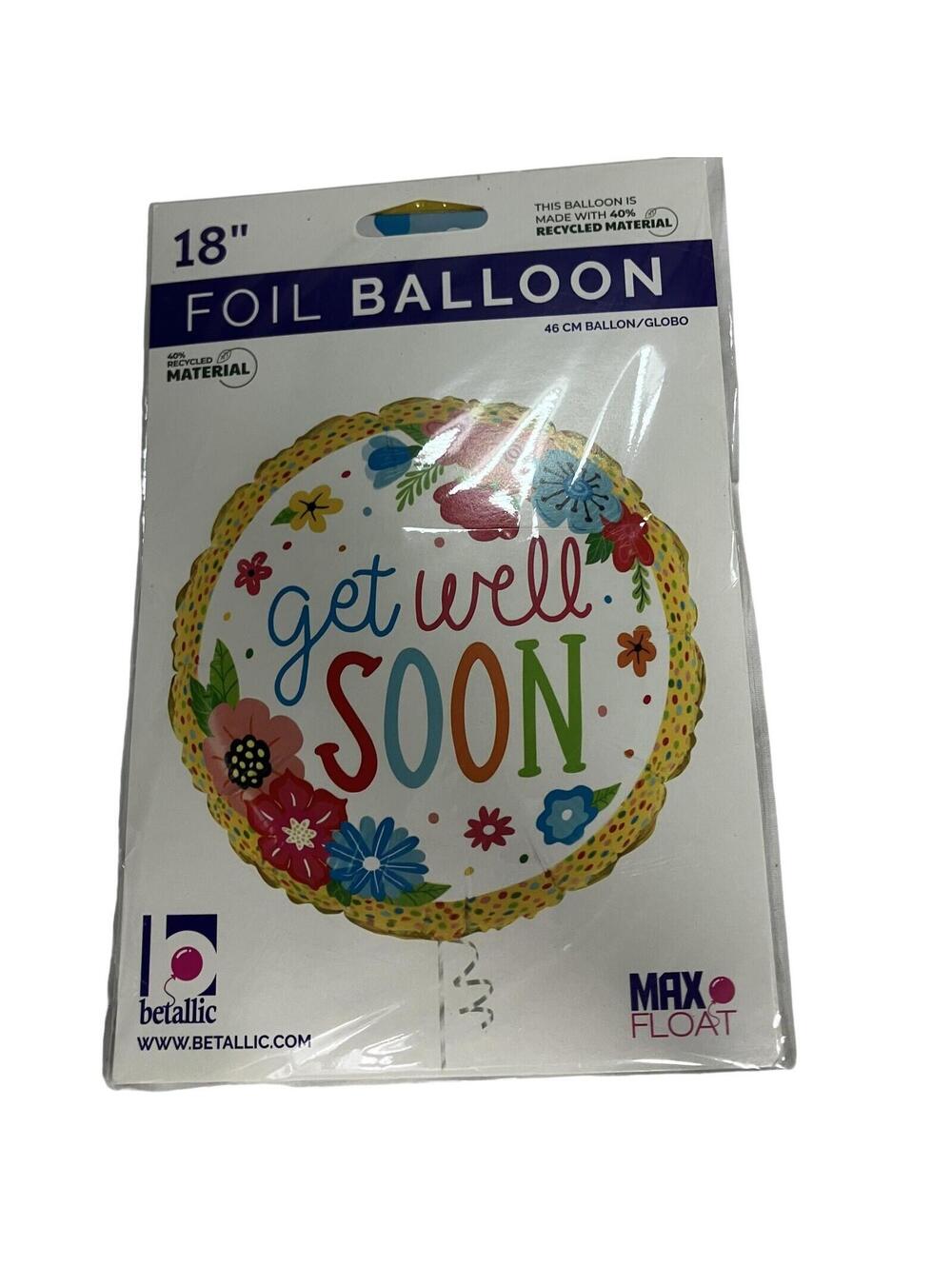 Betallic Get Well Soon Foil Balloon 18in Round Floral Multicolor Max Float Decor